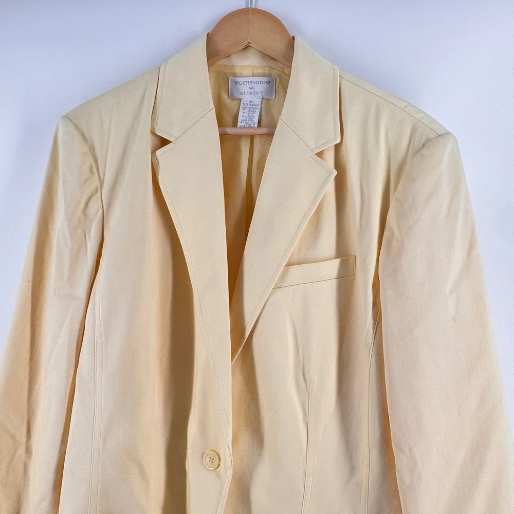 Tall Stretch Blazer Pastel Butter Yellow‎ Single Button Jacket Size 18T